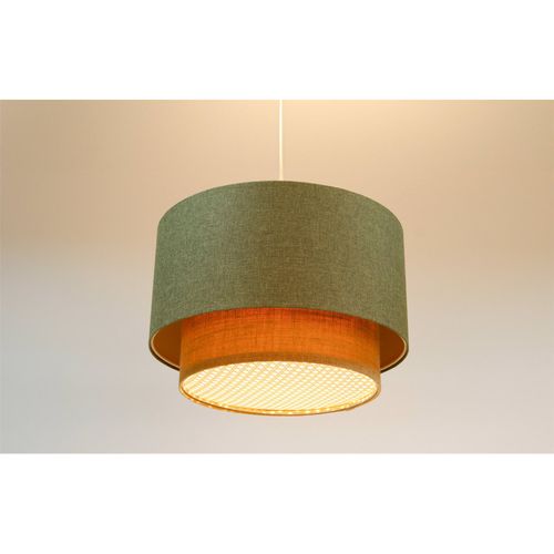 Suspension Boho Élégant En Tissu Structuré Et Diffuseur Rotin D. 40 Cm - H25 Cm Beige