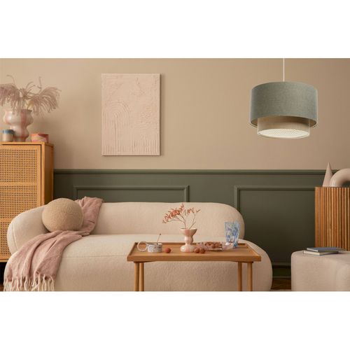 Suspension Boho Élégant En Tissu Structuré Et Diffuseur Rotin D. 60 Cm - H35 Cm Beige