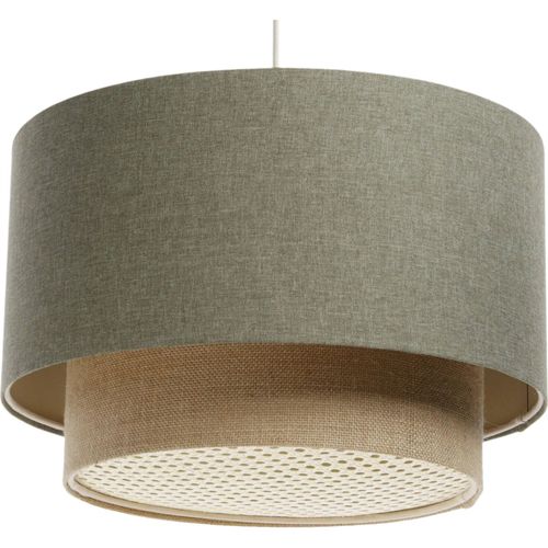 Suspension Boho Élégant En Tissu Structuré Et Diffuseur Rotin D. 60 Cm - H35 Cm Beige