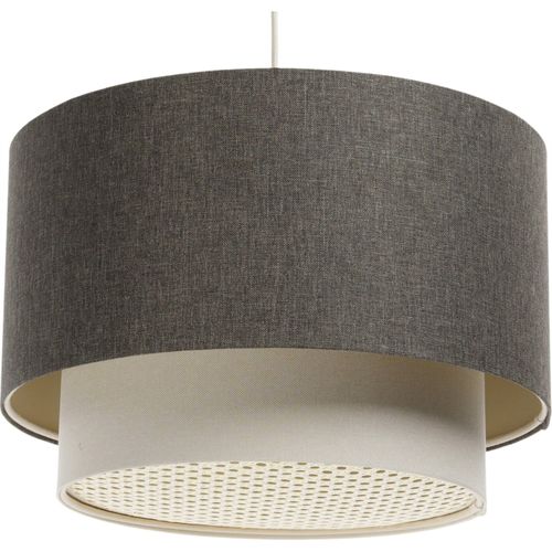 Suspension Boho Élégant Tissu Et Rotin Ambiance Chaleureuse D. 60 Cm - H35 Cm Beige