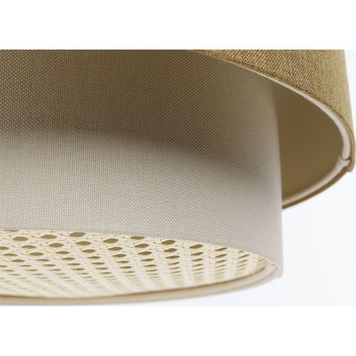 Suspension Boho Élégant En Tissu Structuré Et Diffuseur Rotin D. 50 Cm - H31 Cm Beige