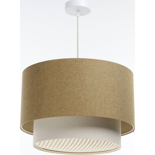 Suspension Boho Élégant En Tissu Structuré Et Diffuseur Rotin D. 50 Cm - H31 Cm Beige