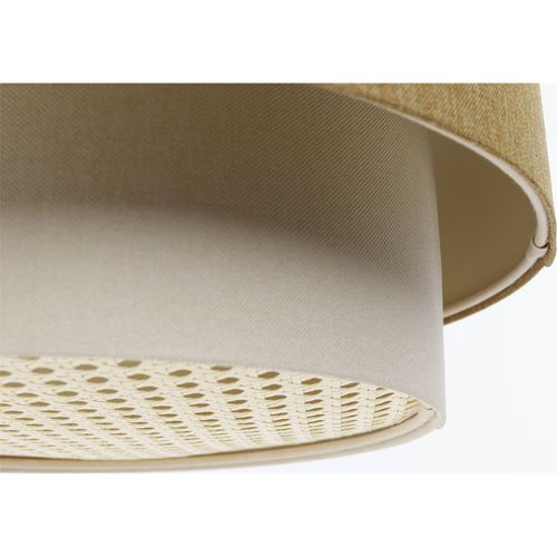 Suspension Boho Élégant En Tissu Structuré Et Diffuseur Rotin D. 50 Cm - H31 Cm Beige