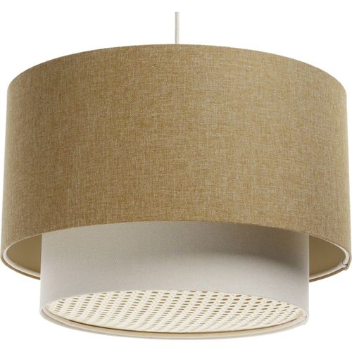 Suspension Boho Élégant En Tissu Structuré Et Diffuseur Rotin D. 60 Cm - H35 Cm Beige