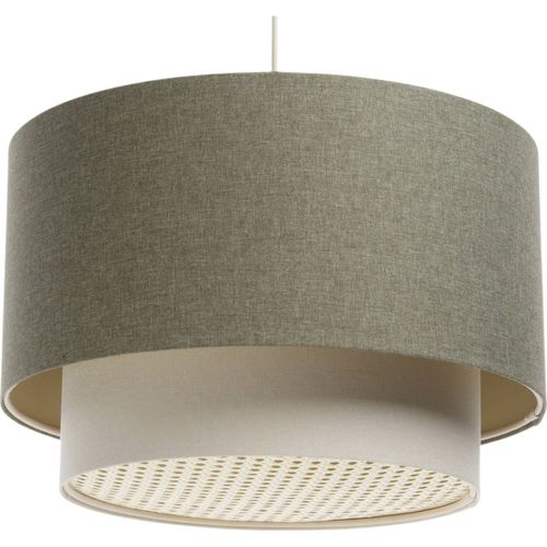 Suspension Boho Élégant En Tissu Structuré Et Diffuseur Rotin D. 50 Cm - H31 Cm Beige