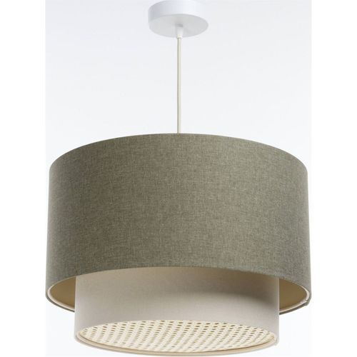 Suspension Boho Élégant En Tissu Structuré Et Diffuseur Rotin D. 50 Cm - H31 Cm Beige