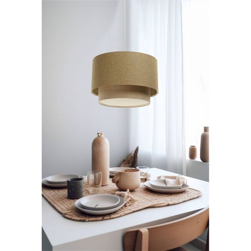 Suspension Boho Élégant Tissu Et Rotin Ambiance Chaleureuse D. 60 Cm - H35 Cm Beige