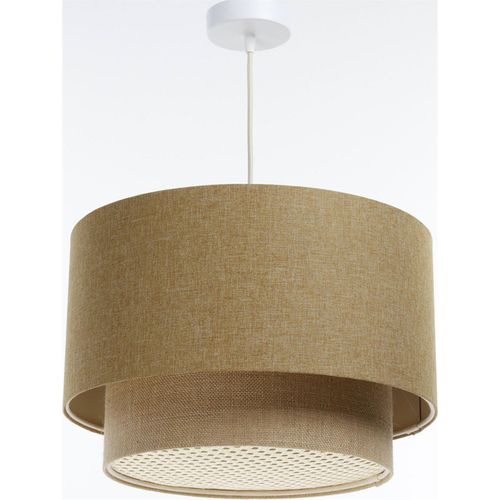 Suspension Boho Élégant Tissu Et Rotin Ambiance Chaleureuse D. 60 Cm - H35 Cm Beige