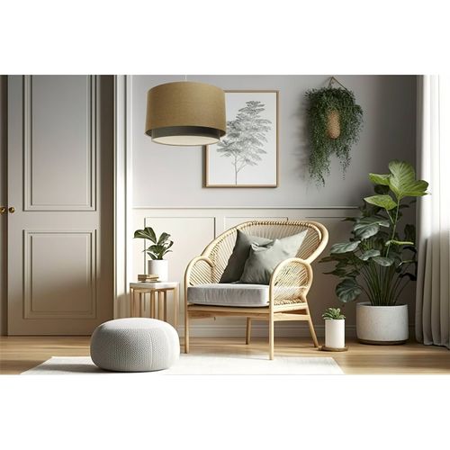 Suspension Boho Élégant En Tissu Et Rotin Pour Ambiance Chaleureuse D. 50 Cm - H31 Cm Beige