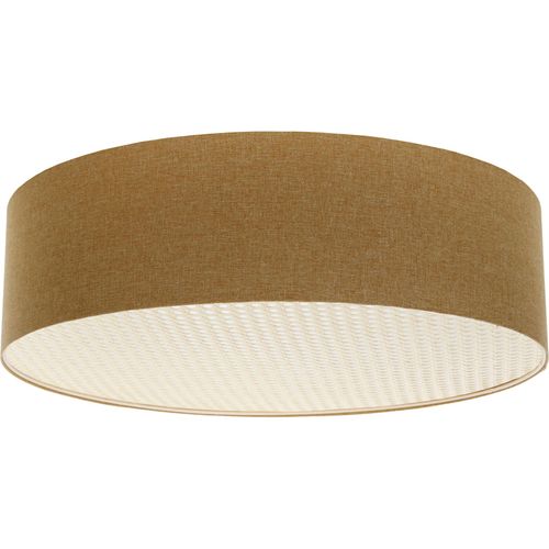 Plafonnier Boho Élégant En Tissu Structuré Et Diffuseur Rotin D. 40 Cm - H20 Cm Marron