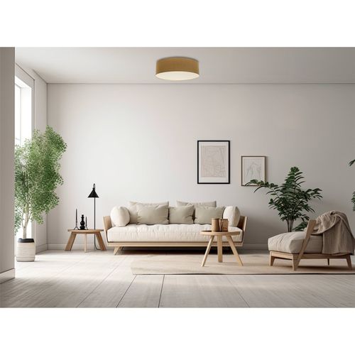 Plafonnier Boho Élégant En Tissu Structuré Et Diffuseur Rotin D. 50 Cm - H20 Cm Marron