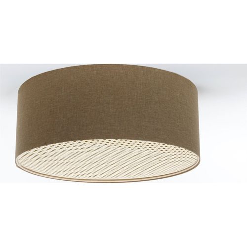 Plafonnier Boho Élégant Tissu Et Rotin Lumière Douce Ajustable D. 60 Cm - H20 Cm Marron