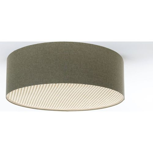 Plafonnier Boho Élégant Tissu Structuré Et Diffuseur Rotin Beige D. 70 Cm - H20 Cm Vert
