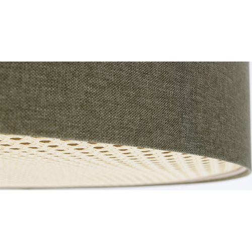 Plafonnier Boho Élégant Tissu Structuré Et Diffuseur Rotin Beige D. 50 Cm - H20 Cm Vert