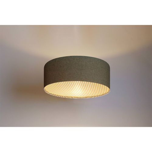 Plafonnier Boho Élégant Tissu Structuré Et Diffuseur Rotin Beige D. 60 Cm - H20 Cm Vert