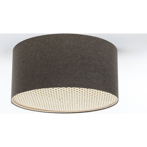 Plafonnier Boho Élégant Tissu Structuré Et Diffuseur Rotin D. 40 Cm - H20 Cm Marron