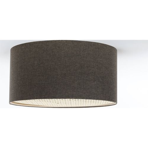 Plafonnier Boho Élégant Tissu Structuré Et Diffuseur Rotin D. 50 Cm - H20 Cm Marron