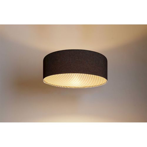 Plafonnier Boho Élégant Tissu Structuré Et Diffuseur Rotin D. 60 Cm - H20 Cm Marron