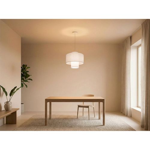 Suspension Jute Et Lin Blanc Design Ajustable Lumière Douce