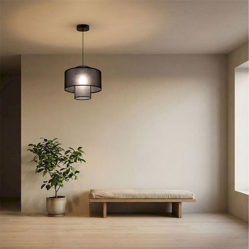 Suspension En Jute Et Lin Noire Design Ajustable Pour Salon Moderne