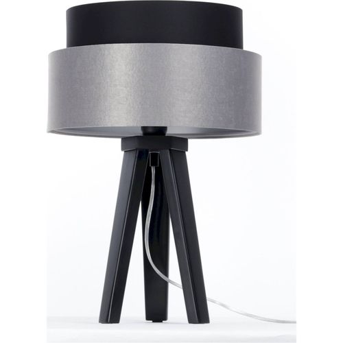 Lampe à Poser Élégante Textile Noir Et Gris Effet Satiné