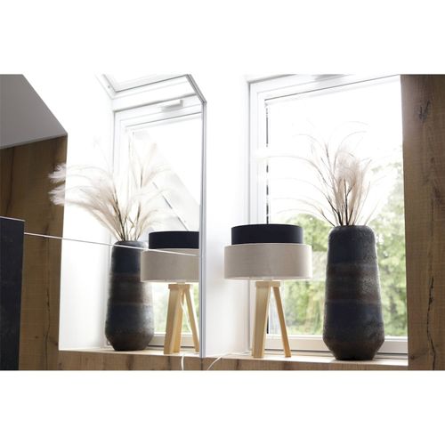 Lampe à Poser Élégante Textile Noir Satin Beige Argenté