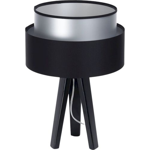 Lampe à Poser Élégante Abat Jour Noir Et Intérieur Argent Satiné