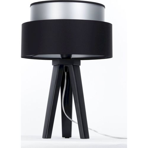 Lampe à Poser Élégante Abat Jour Noir Et Intérieur Argent Satiné