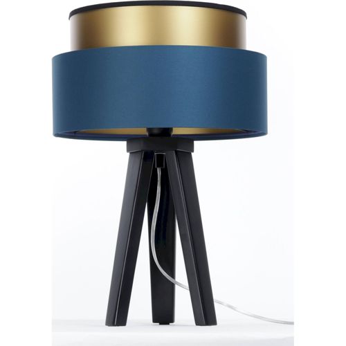 Lampe à Poser Élégante Bleu Nuit Intérieur Doré Satin