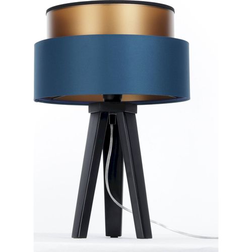 Lampe à Poser Élégante Bleu Nuit Abat Jour Satiné Cuivre