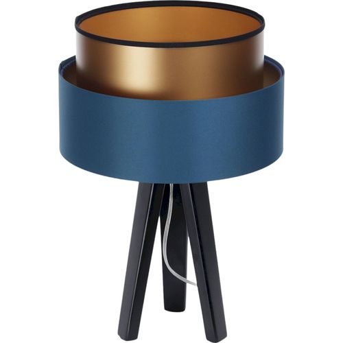 Lampe à Poser Élégante Bleu Nuit Abat Jour Satiné Cuivre