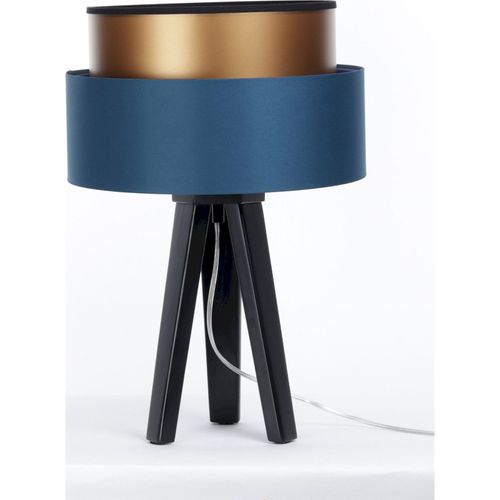 Lampe à Poser Élégante Bleu Nuit Abat Jour Satiné Cuivre