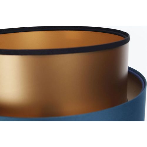 Lampe à Poser Élégante Bleu Nuit Abat Jour Satiné Cuivre