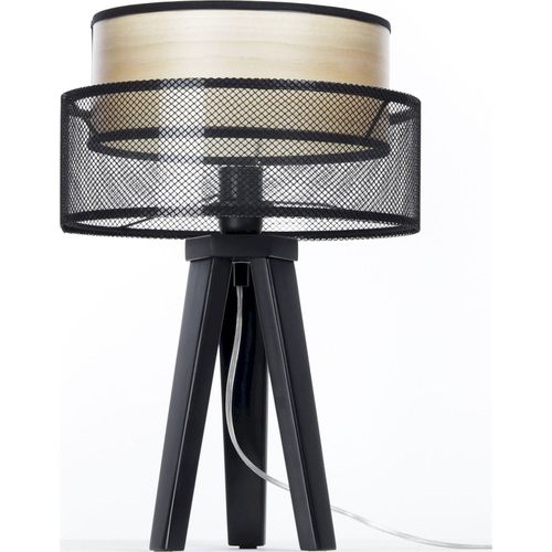 Lampe à Poser Design Maille Noire Et Bois Pour Salon Moderne