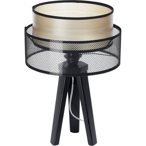 Lampe à Poser Design Maille Noire Et Bois Pour Salon Moderne