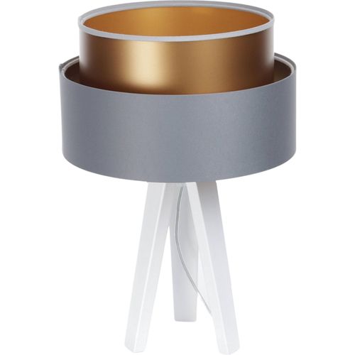 Lampe à Poser Design Duo Élégant Effet Satiné Gris Et Cuivre