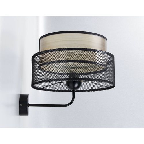 Applique Murale Élégante Maille Noire Et Effet Bois Intérieur