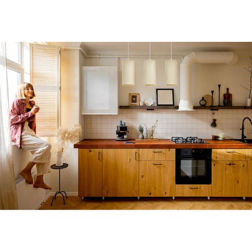 Suspension Boho Élégant Tissu Crème Réglable Pour Salon Raffiné