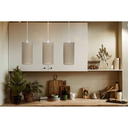 Suspension Boho Élégant Tissu Crème Ajustable Compatible LED