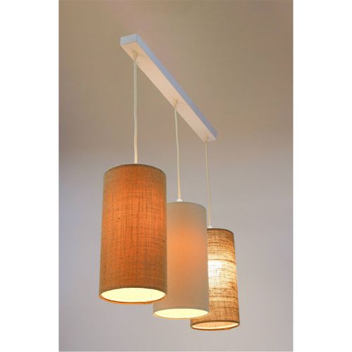 Suspension Boho Élégant Tissu Crème Ajustable Compatible LED