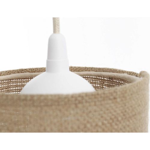 Suspension Bohème En Lin Naturel Effet Rotin Ambiance Chaleureuse D. 15 Cm - H20 Cm Beige