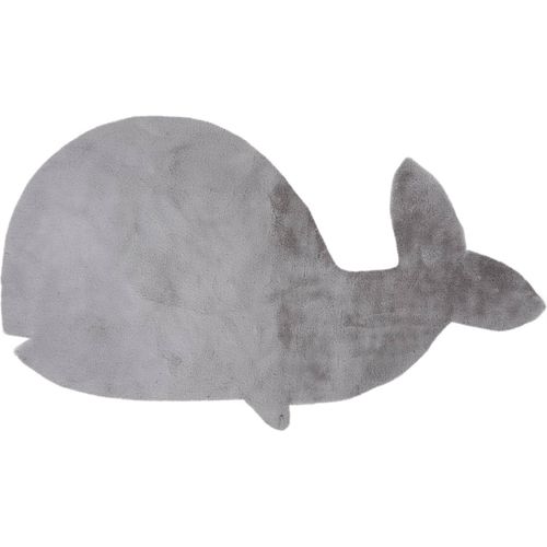 Tapis Enfant Gris Forme Baleine Doux Effet Peluche