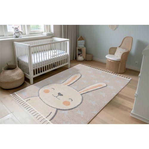 Tapis Rond Enfant Lapin Beige Effet 3d Doux 170 X 120 Cm Beige