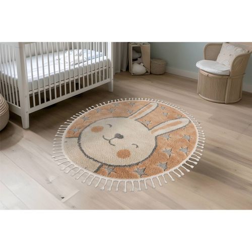Tapis Rond Enfant Lapin Beige Effet 3d Doux 230 X 160 Cm Beige