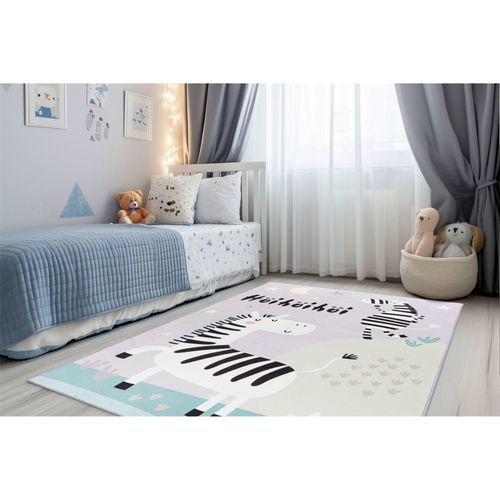 Tapis Enfant Gris Zèbre Doux Lavable Antiallergique 230 X 160 Cm Gris