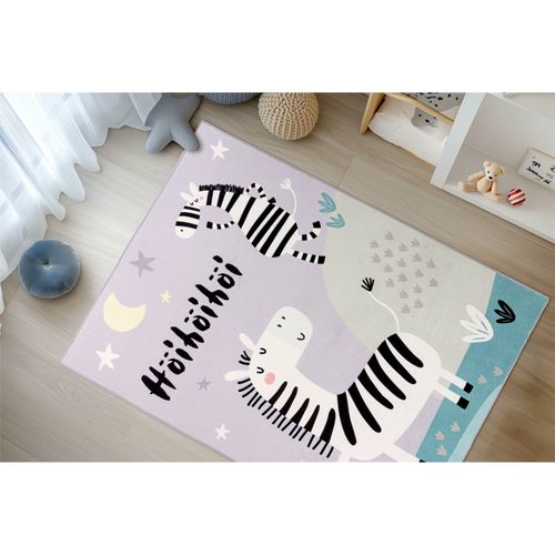 Tapis Enfant Gris Zèbre Doux Lavable Antiallergique 230 X 160 Cm Gris