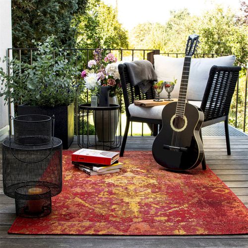 Tapis Vintage Rouge Jacquard Intérieur Extérieur Chauffant