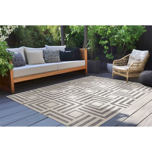 Tapis Plat Ivoire Motif Géométrique Dense Intérieur Extérieur 110 X 60 Cm Beige