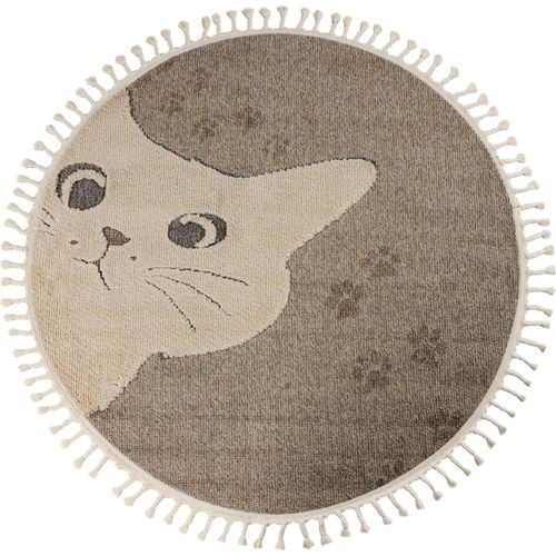 Tapis Rond Enfant Chat Taupe Effet 3d Cut Loop 230 X 160 Cm Marron