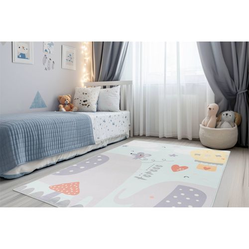 Tapis Enfant Bleu Éléphant Doux Lavable Antiallergie 160 X 115 Cm Bleu